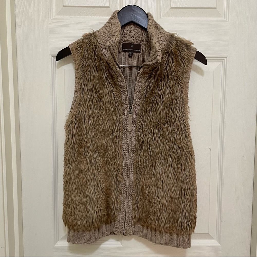 Fenn Wright Manson Knit Vest w/ Faux Fur Front Full Zip Women’s Size Large L